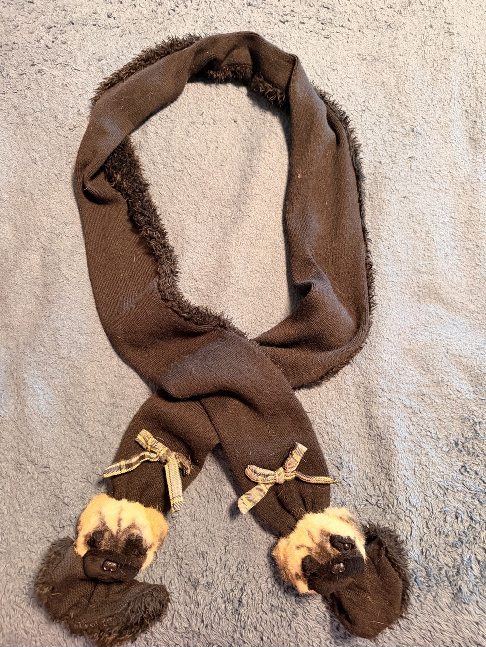 Kids/Woman’s Brown Plush Puppy Scarf - Cozy Winter Accessory